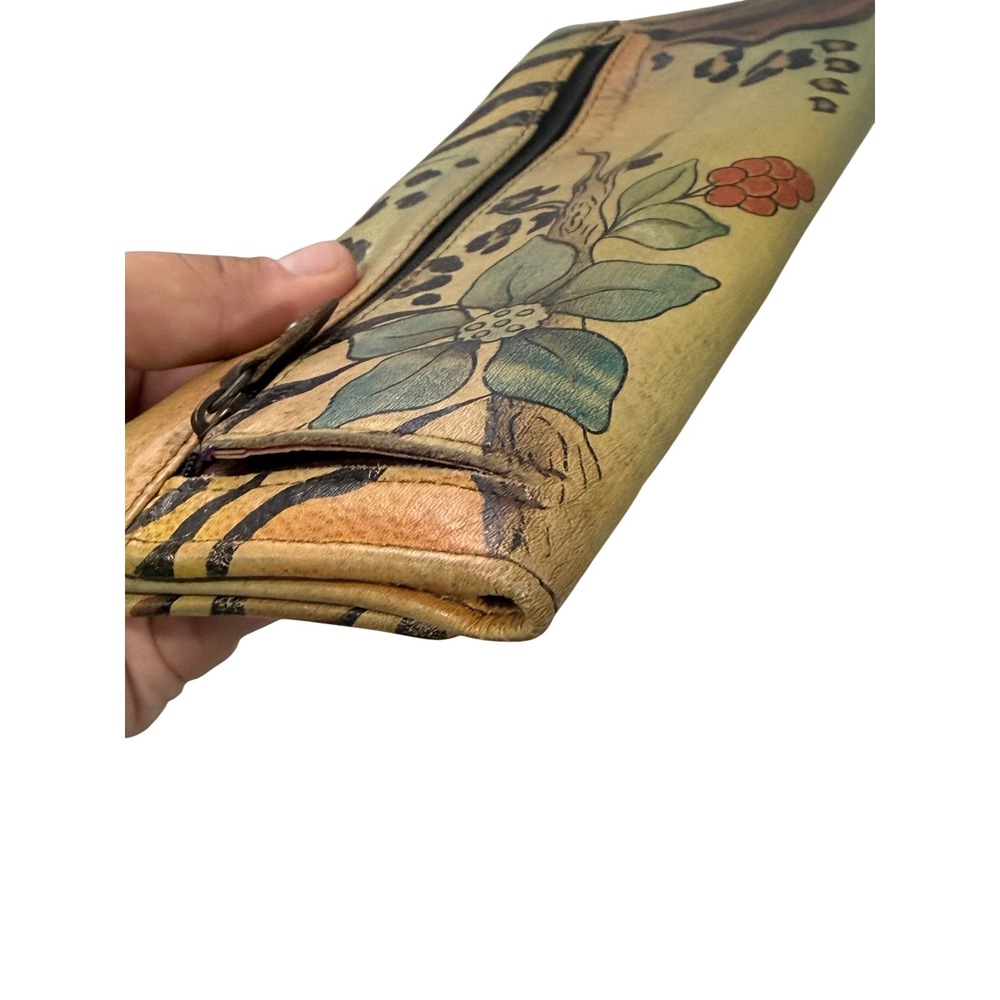 Anuschka Hand Painted Leather Trifold Wallet Floral Animal Print Multi Color - Picture 7 of 10